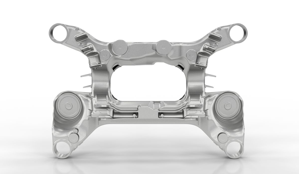 Hinterachsaufhängung Hinterachsaufhängung aus Aluminium-Druckguss. Große Strukturbauteile schnell bearbeiten mit der WV 8000.